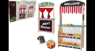 Jouéco Houten theater en winkel 2 in 1 - Met accessoires - Vanaf 3 jaar
