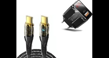 DrPhone TurboLink - HALO5 Snellader & XJ01-P 100W PD Fast Charging - Kabel voor Snelladen - 2 Meter Kabel - Telefoons en Tablets - Zwart