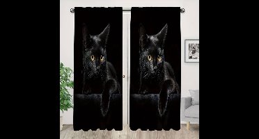 Gordijnen kat - poes - zwart - 150 x 166 cm ( 2 stuks van 75 cm )