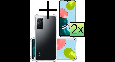 Hoesje - Met Screenprotector - 2 Stuks - Geschikt voor Xiaomi Redmi Note 11s - Sterk & Shockproof - Siliconen Case - Back Cover - Telefoon Hoes - Shock Proof - Transparant