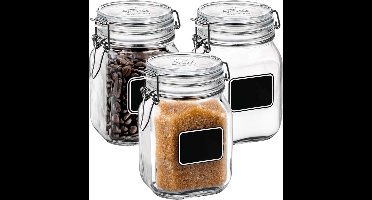 6x Weckpotten/inmaakpotten met krijtplaatje en beugelsluiting 1 liter - Inmaakpotten - Weckpotten - D 10,6 cm