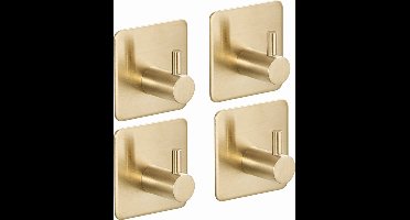 Set van 4 Stuks: Gouden Luxe Zelfklevende Haakjes – RVS Ophanghaakjes – Ultra Sterke Plakhaakjes – Goud
