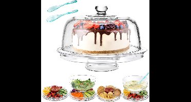 Taartbord, 6-in-1 multifunctionele taartstandaard, taartbord met bodem en deksel, taartkoepel met deksel 31 cm, taartbel voor keuken Stuur 2 saladelepels