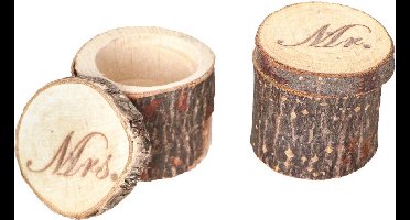 Chaks Bruiloft/huwelijk trouwringen boomstammetje hout - MR & MRS - alternatief ringdoosje - D6 x H4 cm