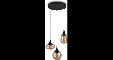 TRIO LUMINA - Hanglamp - Zwart mat - excl. 3x E14 10W - Aanpasbaar in hoogte - Amber glas