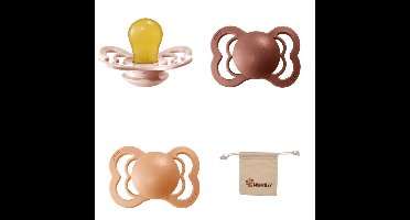 BIBS Supreme Fopspenen - Maat 2 6-18 maanden - Latex – Blush - Peach – Woodchuck + Monkiezz speenzakje