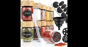 10 stapelbare kruidenstrooiers, set van 90 ml, glazen potjes met deksel van bamboe, voor keuken, kruidenpotjes, voorraadpotten met deksel, opbergpotten, keukenorganisatie, opslag