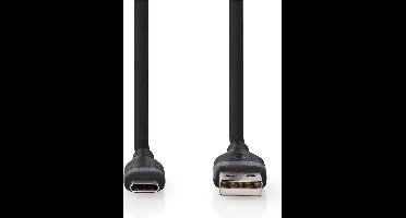 Nedis USB-Kabel - USB 2.0 - USB-A Male - USB-C Male - 15 W - 480 Mbps - Vernikkeld - 1.50 m - Rond - Silicone - Zwart - Doos