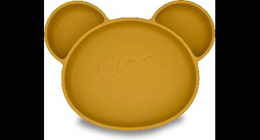 Youly® Siliconen kinderbord beer - Kinderservies - Baby servies - Baby bord - Anti Slip - Bord met zuignap - BPA vrij - Oker Geel