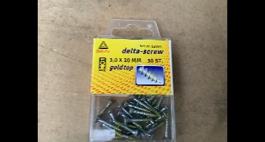 Hout schroef. 3.0 x 20 mm. Lang. Kruiskop-pzd-1. Verzinkt. Goldtop.30 stuks hout schroeven. DeltafiX.