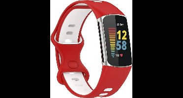 Shop4 - Geschikt voor Bandje voor Fitbit Charge 5 - Siliconen Geperforeerd Rood en Wit