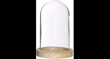 Ideas 4 Seasons Decoratie stolp - glas - houten plateau - D10 x H15 cm