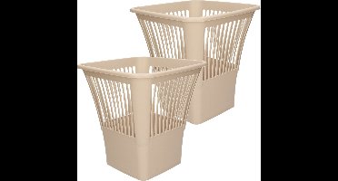 Plasticforte Afvalbak/vuilnisbak/kantoor prullenbak - 2x stuks - plastic - beige - 30 cm