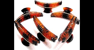 6 haarklemmen 10 cm bruin met strass