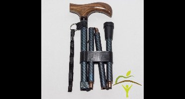 Opvouwbare wandelstok - Houten handvat - Opdruk: Blauw - Adhome