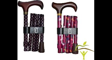 Finna wandelstok plooi- en verstelbaar houten of metacryl handvat : bordeaux met bloemen, aluminium