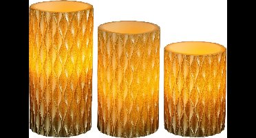 Mica Decorations LED kaarsen/stompkaarsen - 3x - goud -10/12.5/15 cm