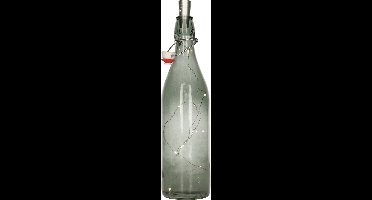 Decoratie fles - grijs - met kurk verlichting - 30 cm - glas - 1 liter - woonaccessoires