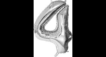 Boland - Folieballon Nummer '4' zilver (86 cm) 4 - Zilver - Cijfer ballon