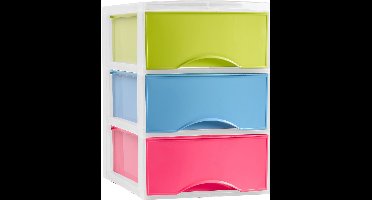 Plasticforte Ladeblokje/bureau organizer met 3x lades - multi kleuren - L26 x B36 x H37 cm