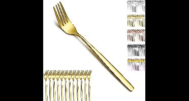 Gouden tafelvorken van 12 stuks, titanium verguld roestvrij staal, moderne dinervorkset, vorken en lepels, bestek, ideaal voor thuis, toiletkamer, hotel, bruiloft, vaatwasmachinebestendig