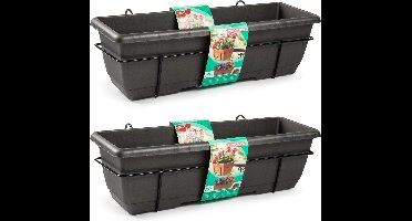 PlasticForte Balkonbak - 6x - antraciet - 60 cm - plantenbak met hanger - bloembak