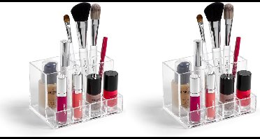 Set van 2x stuks make-up organizers/houder - 10 x 14 x 9 cm - 7-vaks - organizers/opbergbakken voor make-up - Makeup spullen opruimen