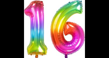 Folieballon Cijfer 16 Yummy Gummy Rainbow - 86 cm