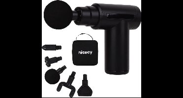 Niceey Massage Gun Mini - Krachtig - Draadloos - 5 Opzetstukken - Massage Apparaat - Massage Pistool - Sport en Relax Massage apparaat - Met Koffer - Zwart