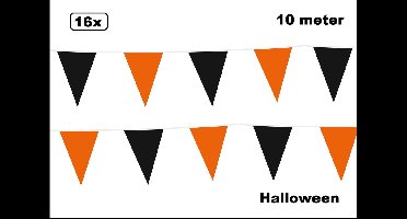 16x Vlaggenlijn Halloween zwart/oranje 10 meter - Halloween time griezel freaky horror vlaglijn festival feest party verjaardag thema feest kleur
