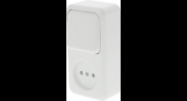Q-LINK - Wandcontactdoos - Opbouw - 1-voudig Stopcontact - 1-voudig Wisselschakelaar - Kinderbeveiliging - Polarwit