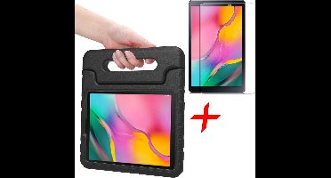 Hoes geschikt voor Samsung Galaxy Tab A 10.1 2019 - Screen Protector GlassGuard - Kinder Back Cover Kids Case Hoesje Zwart & Screenprotector