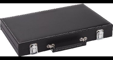 Backgammon 15 inch - Rood & Zwart Ingelegd Bord - Zwart Kunstlederen Koffer met Handvat - Engelhart