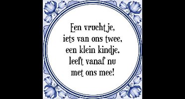 Tegeltje met Spreuk (Tegeltjeswijsheid): Een vruchtje, iets van ons twee, een klein kindje, leeft vanaf nu met ons mee! + Kado verpakking & Plakhanger