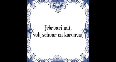 Tegeltje met Spreuk (Tegeltjeswijsheid): Februari nat, vult schuur en korenvat + Kado verpakking & Plakhanger