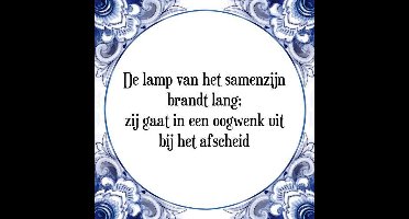 Tegeltje met Spreuk (Tegeltjeswijsheid): De lamp van het samenzijn brandt lang; zij gaat in een oogwenk uit bij het afscheid + Kado verpakking & Plakhanger