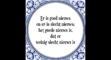 Tegeltje met Spreuk (Tegeltjeswijsheid): Er is goed nieuws en er is slecht nieuws; het goede nieuws is, dat er weinig slecht nieuws is + Kado verpakking & Plakhanger