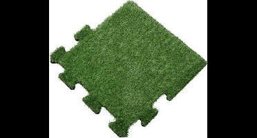 Rubber tegel met kunstgras toplaag - 50x50 cm - Puzzelsysteem (Zijstuk)