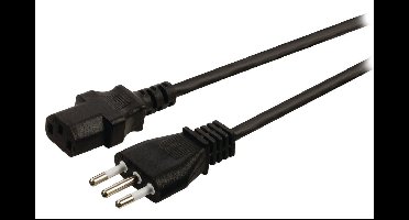 Valueline Apparaatsnoer met rechte C13 plug en rechte Italiaanse (type L) stekker - 3x 1,00mm / zwart - 5 meter