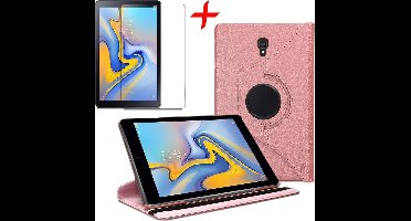 Hoesje geschikt voor Samsung Galaxy Tab A 10.5 (2018) - 360 Graden Draaibaar Book Case Roségoud + Screenprotector Gehard Glas Tempered Glass van iCall
