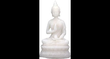 Boeddha Beeld met Amrita Vaas - Witte Albast - Polyresin - 16 cm