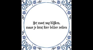 Tegeltje met Spreuk (Tegeltjeswijsheid): Het moet nog blijken, maar je kunt hier lekker zeiken + Kado verpakking & Plakhanger