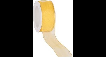 Wired organzalint Geel 38 mm / 20 mtr. Organza lint met draad