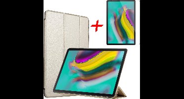 Hoes geschikt voor Samsung Galaxy Tab S5e + Screenprotector - Smart Book Case Tri-Fold Hoesje - iCall - Goud