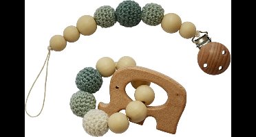 Haakpakket bijtring en speenkoord oudgroen