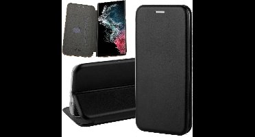 Hoesje geschikt voor Samsung Galaxy S22 Ultra - Book Case Kunstlederen Wallet Cover Minimalistisch Pasjeshouder Hoes Zwart