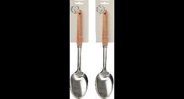 2x stuks keukengerei opscheplepel RVS steel en houten handvat 32 cm - Beechwood