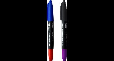 Twin-Whiteboardmarkers | Set van 2 Markers | 4 Kleuren | Dubbele Punt | Fijne Punt | Beitelpunt