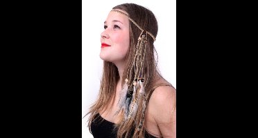 Hoofdband - Indiaan - Met naturel veertjes en kralen