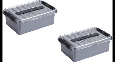 5x stuks sunware q-line opberg box/opbergdoos - 4 liter - 30 x 20 x 10 cm - kunststof - opslagbox - grijs